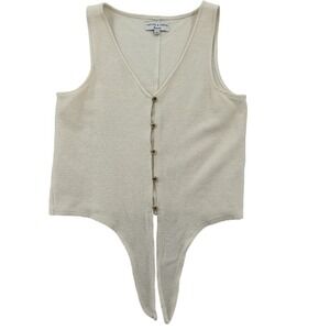 Texture & Thread Madewell Sleeveless Tie Front Top Button Up Ivory Tank Women M